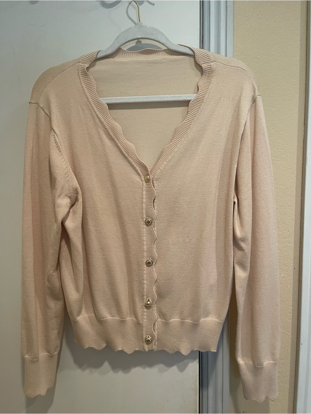 Light Beige V-Neck Button Cardigan Sweater